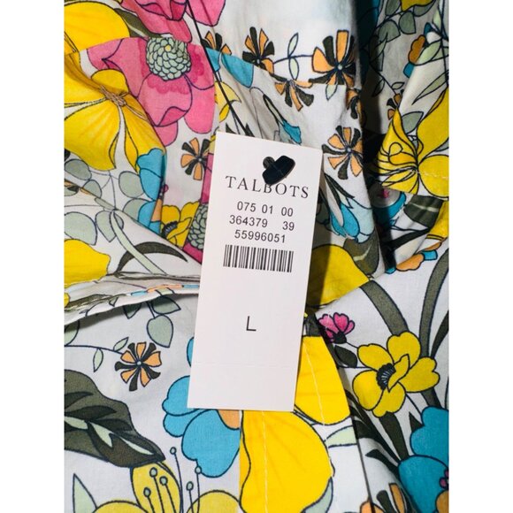 Talbots Bright Floral Button-Down Shirt L 100% Cotton Multi-Color Sustainable - Picture 8 of 11
